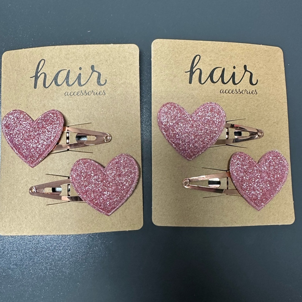 Glitter Heart Hair Clips - Pink